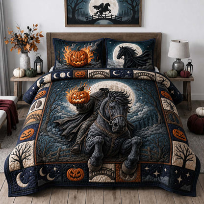 Midnight Pumpkin Rider 3-Piece Quilted Bedding Set GDTONTD1564