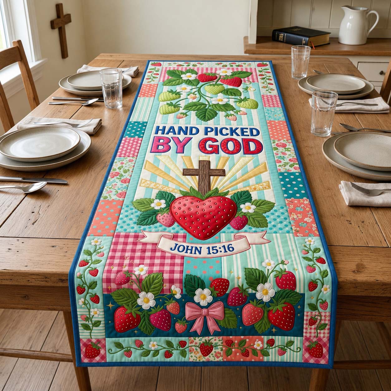 Strawberry Blessing Quilted Table Runner GDTONTD1591