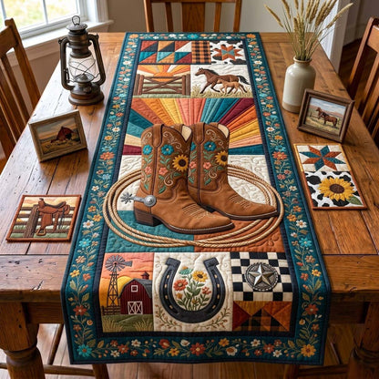 Cowgirl Sunset Boots Quilted Table Runner GDTONTD1595