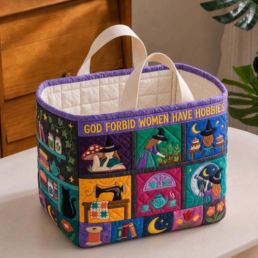 Witchy Women Have Hobbies Quilted Storage Basket GDTONTD1672