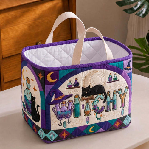 Witchy Potions & Black Cat Quilted Storage Basket GDTONTD1677