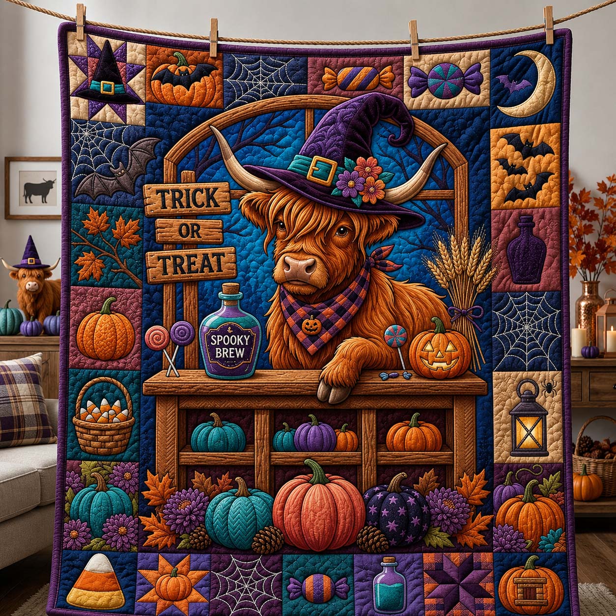 Highland Spooky Harvest Stand Qulited Blanket GDTONTD1695