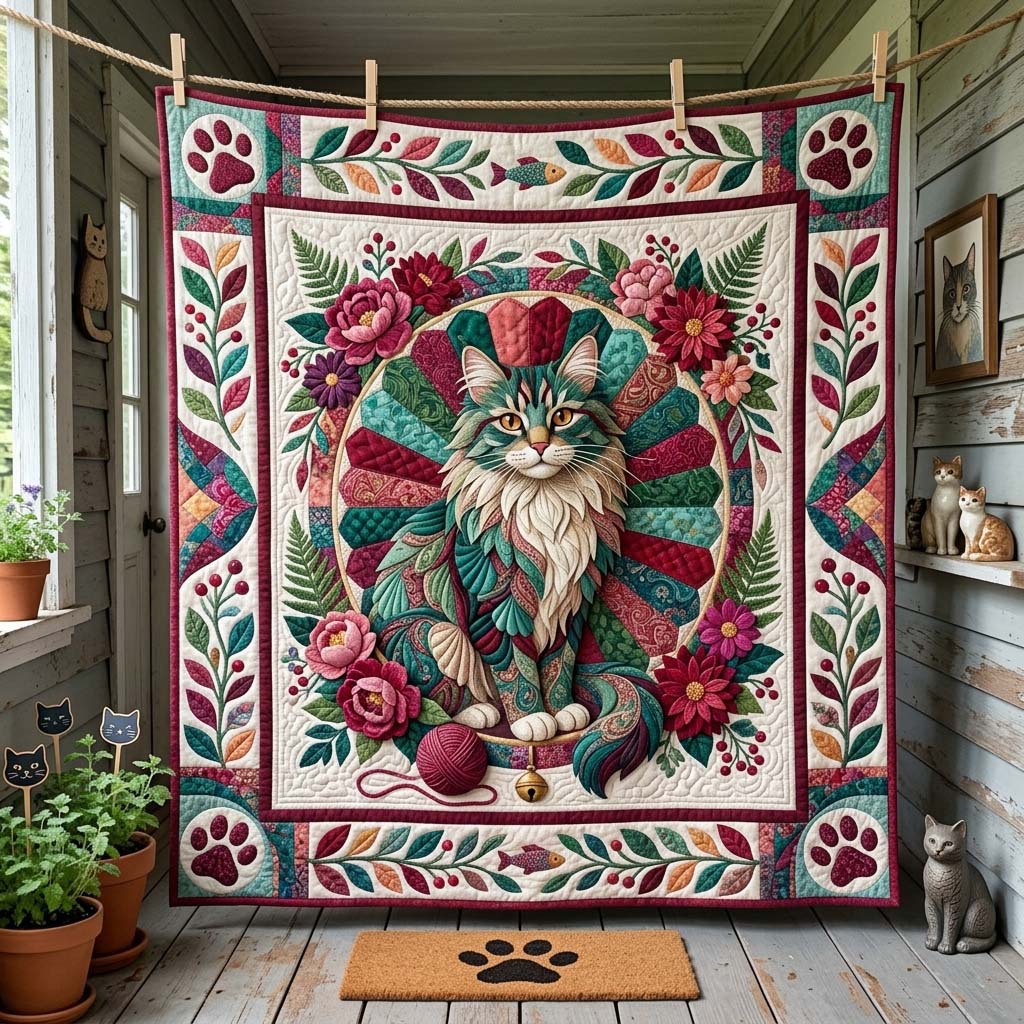 Emerald Garden Cat Medallion Qulited Blanket GDTONTD1697