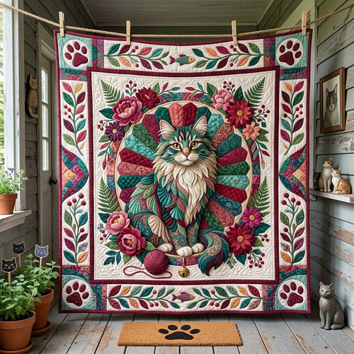 Emerald Garden Cat Medallion Qulited Blanket GDTONTD1697