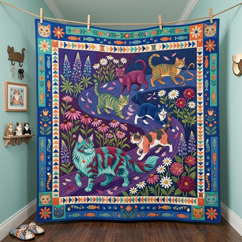 Wildflower Cat Procession Qulited Blanket GDTONTD1698