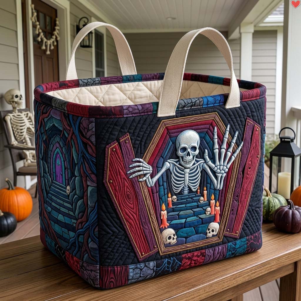 Skeleton From Coffin Stairway Quilted Storage Basket GDTONTD1702