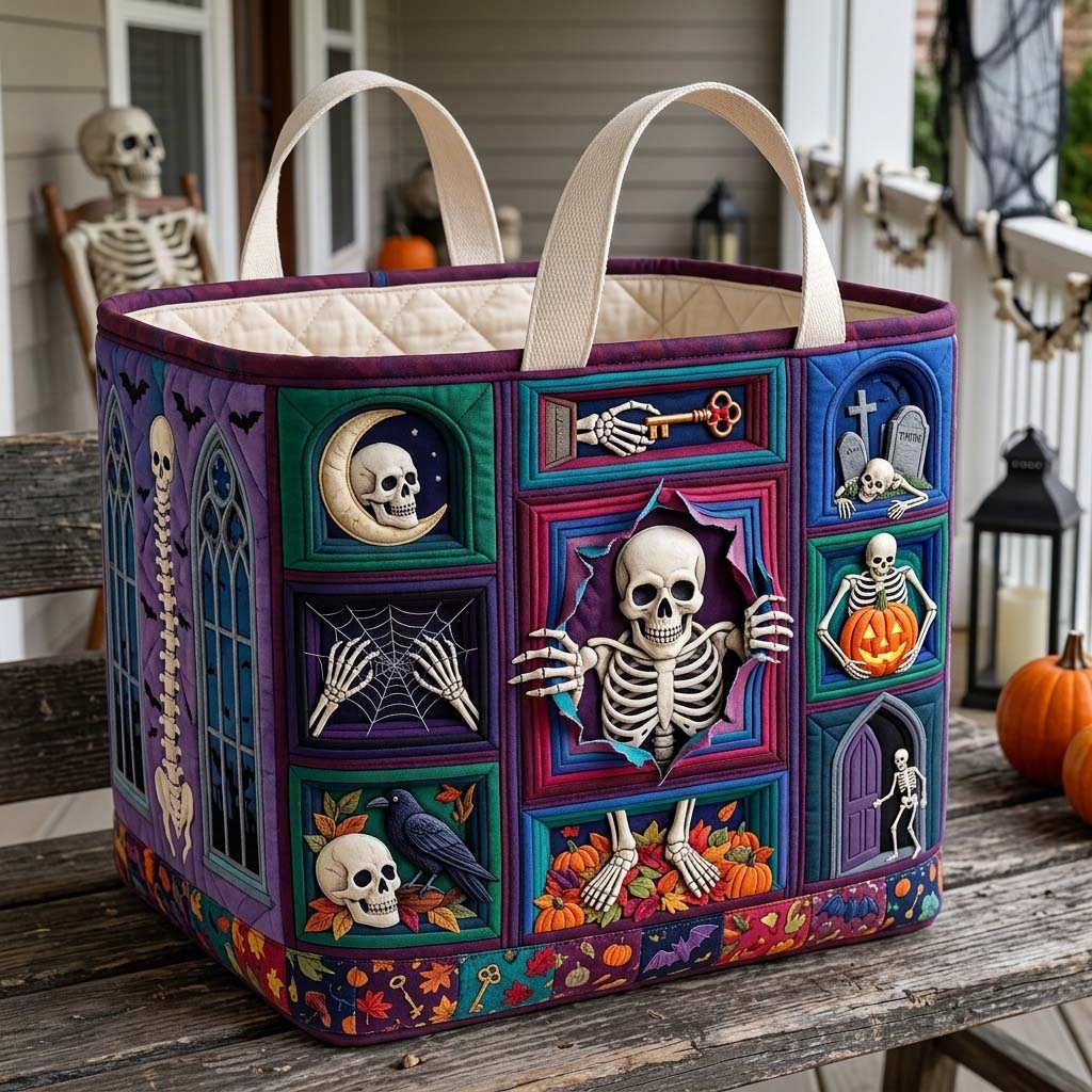 Nine Haunted Bone Windows Quilted Storage Basket GDTONTD1704