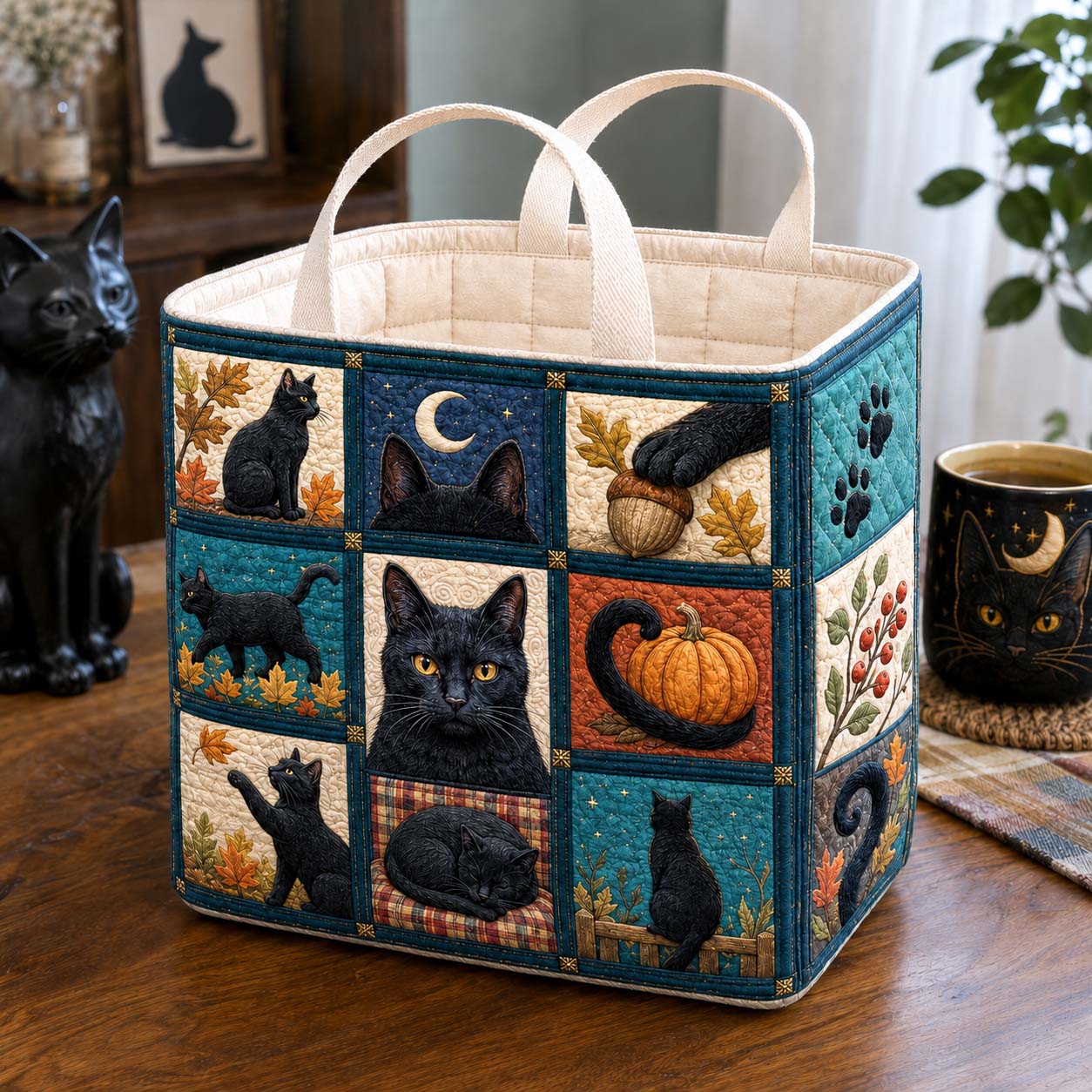 Nine Lives Fall Sampler Quilted Storage Basket GDTONTD1736