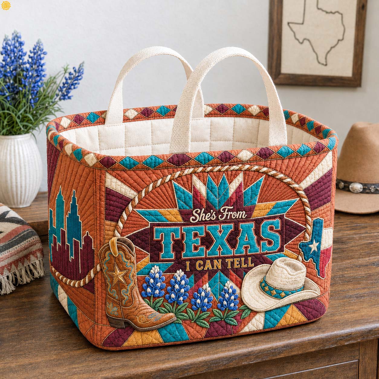 Desert Rose Lone Star Quilted Storage Basket GDTONTD1772