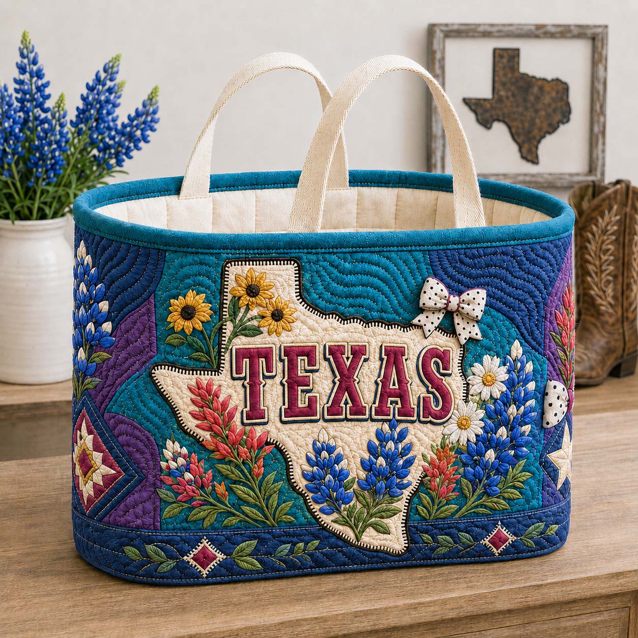 Texas Bloom Heritage Basket Quilted Storage Basket GDTONTD1773