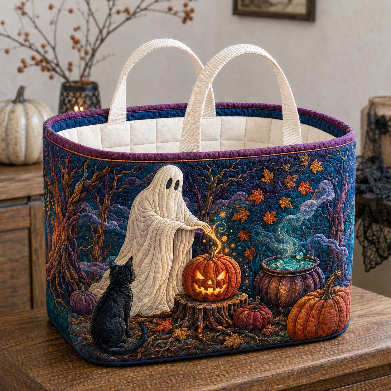 The Midnight Pumpkin Rite Quilted Storage Basket GDTONTD1777