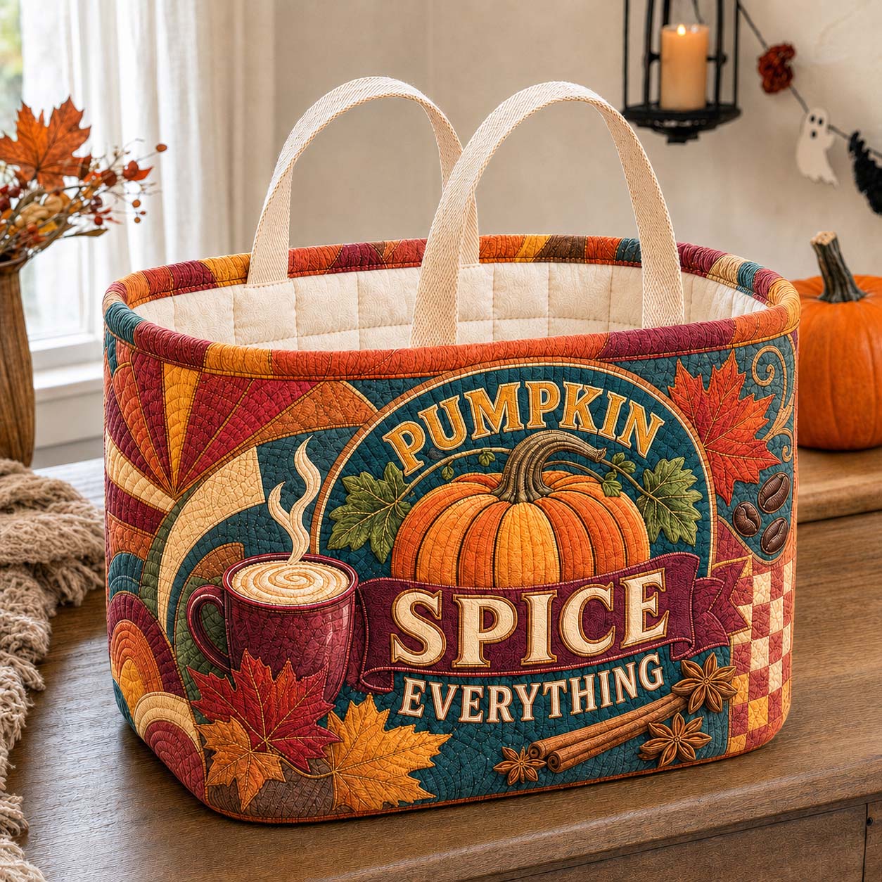 Harvest Pumpkin Spice Sampler Quilted Storage Basket GDTONTD1781