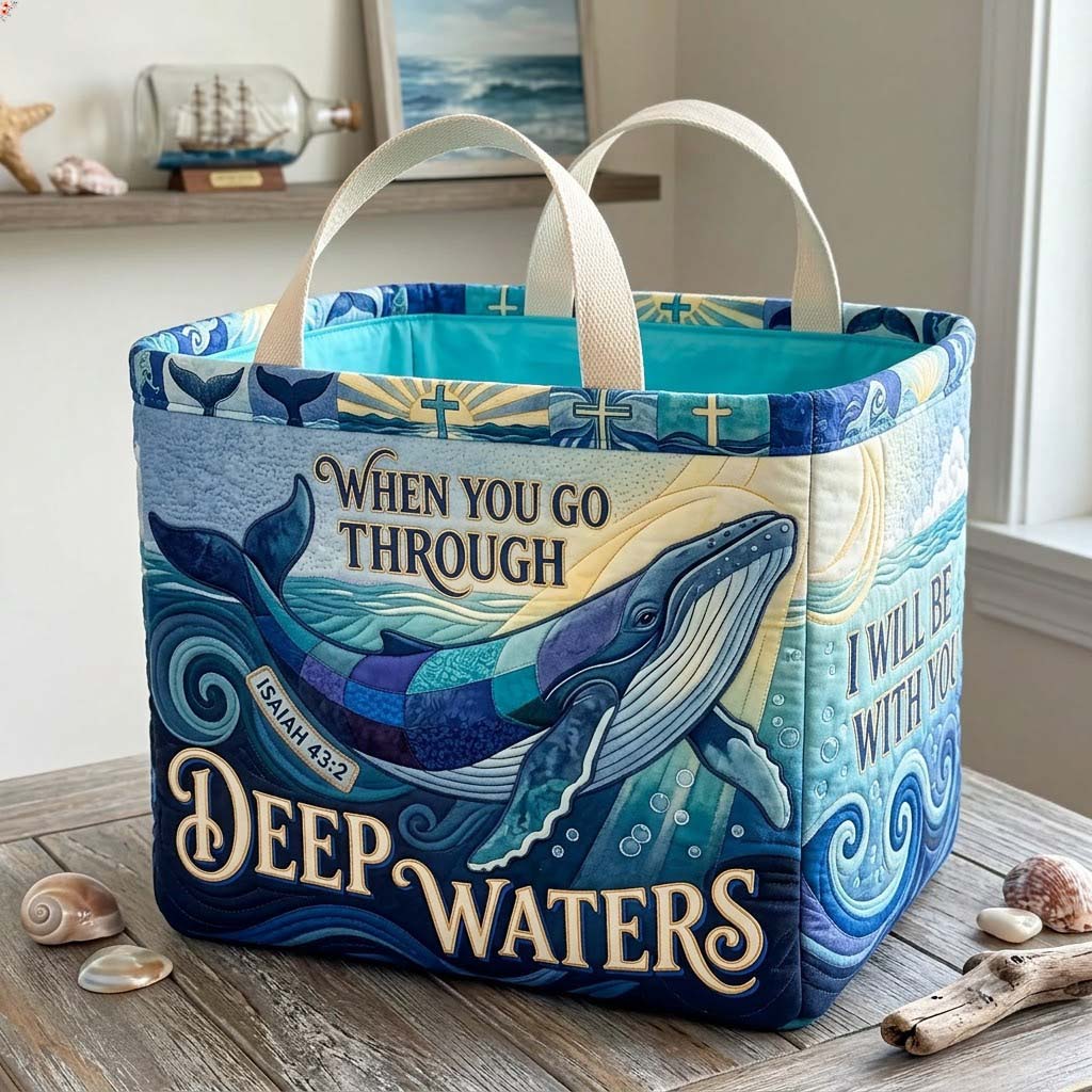Carried Through Deep Waters Quilted Storage Basket GDTONTD1843