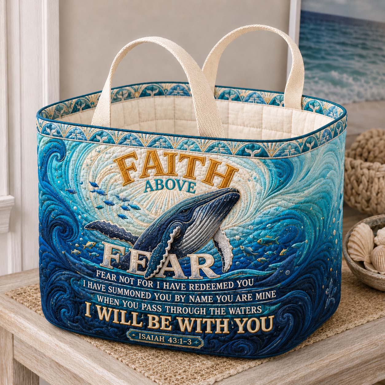 Faith Above Deep Waters Quilted Storage Basket GDTONTD1845