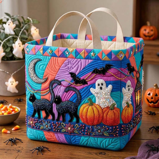 Beaded Cat Procession Quilted Storage Basket GDTONTD1883