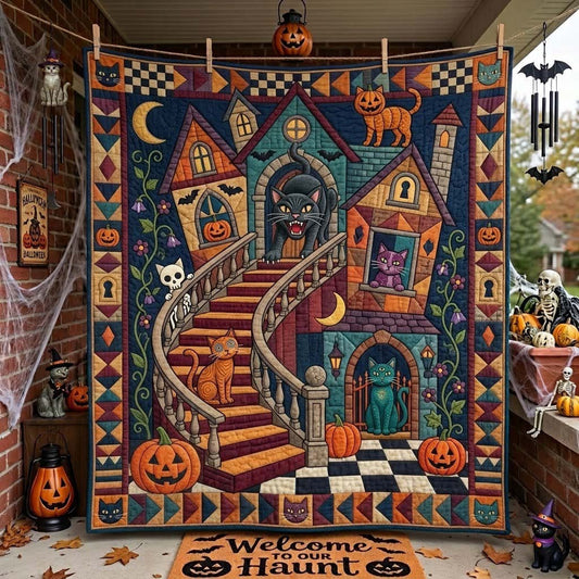 Crooked Manor Cat Watch Quilted Blanket GDTONTD1891