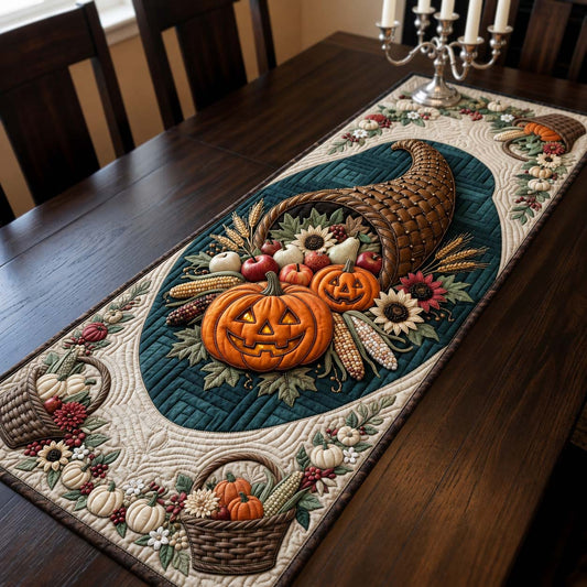 Pearl Harvest Pumpkin Cornucopia Quilted Table Runner GDTONTD1902