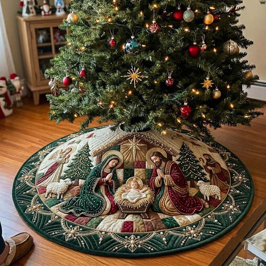 Forest Pearl Nativity Quilted Tree Skirt GDTONTD1904