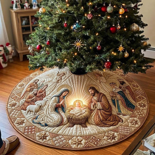 Golden Ivory Nativity Quilted Tree Skirt GDTONTD1905
