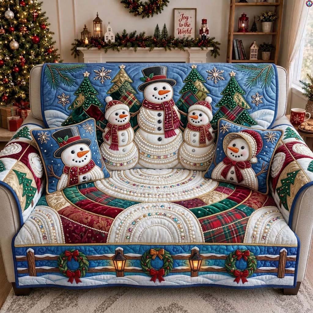 Snowman Family Quilted Sofa Cover GDTONTD1949