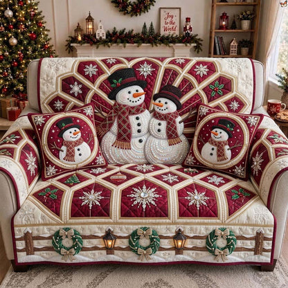 Cranberry Cathedral Snowmen Quilted Sofa Cover GDTONTD1950