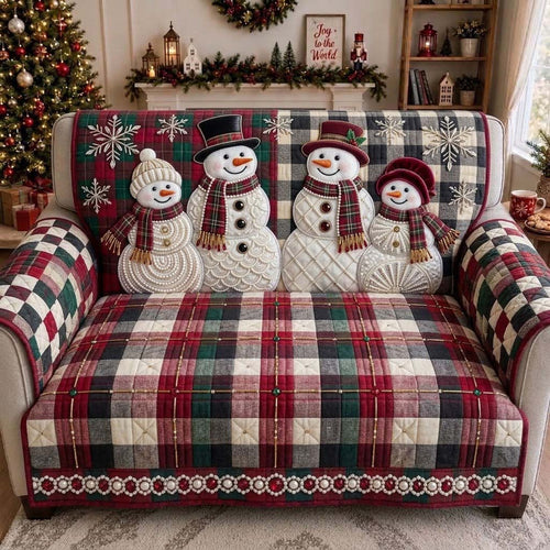 Ruby Plaid Snowman Gathering Quilted Sofa Cover GDTONTD1952