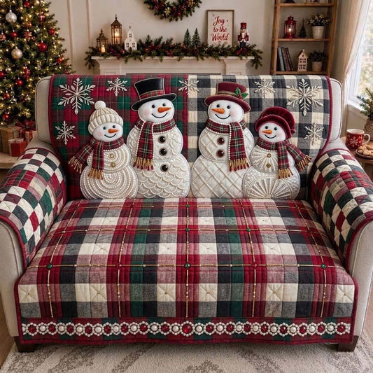 Ruby Plaid Snowman Gathering Quilted Sofa Cover GDTONTD1952