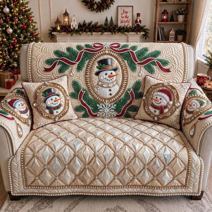 Champagne Snowman Ornaments Quilted Sofa Cover GDTONTD1953