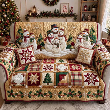 Snowfall Snowman Village Quilted Sofa Cover GDTONTD1955
