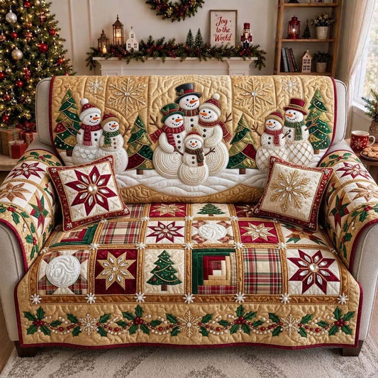Snowfall Snowman Village Quilted Sofa Cover GDTONTD1955