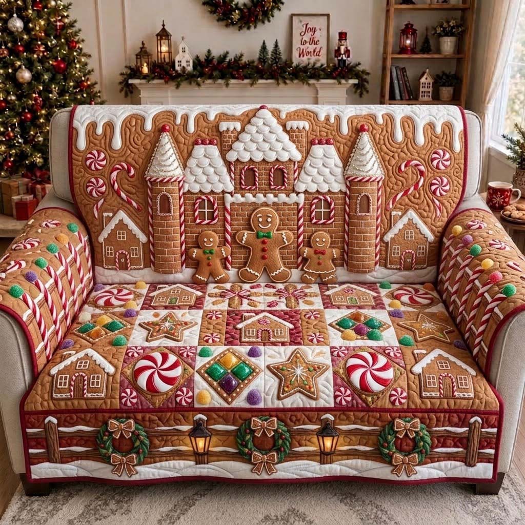 Pearl Gingerbread Candy Palace Quilted Sofa Cover GDTONTD1956