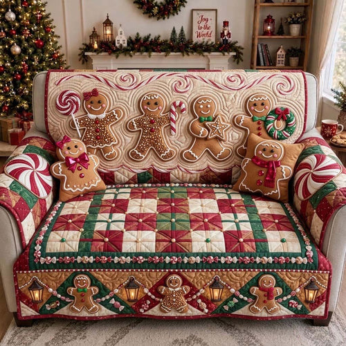 Peppermint Gingerbread Parade Quilted Sofa Cover GDTONTD1957