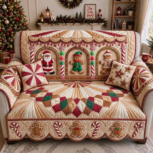Champagne Gingerbread Carousel Quilted Sofa Cover GDTONTD1959
