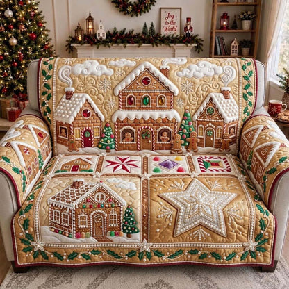 Golden Gingerbread Candy Village Quilted Sofa Cover GDTONTD1962
