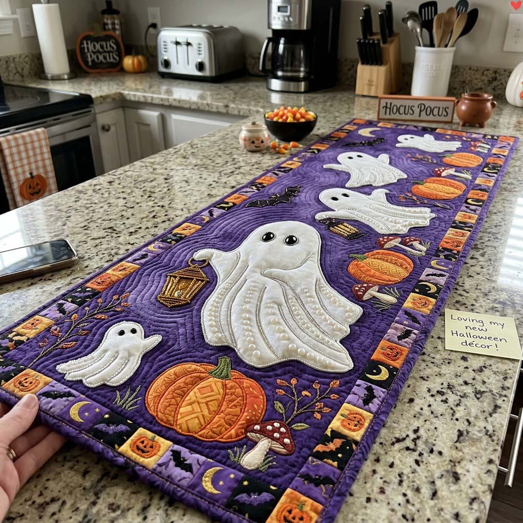 Jeweled Ghost Procession Quilted Table Runner GDTONTD1963