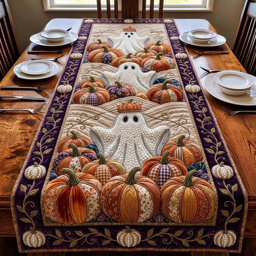 Pearl Ghost Pumpkin Hollow Quilted Table Runner GDTONTD1965