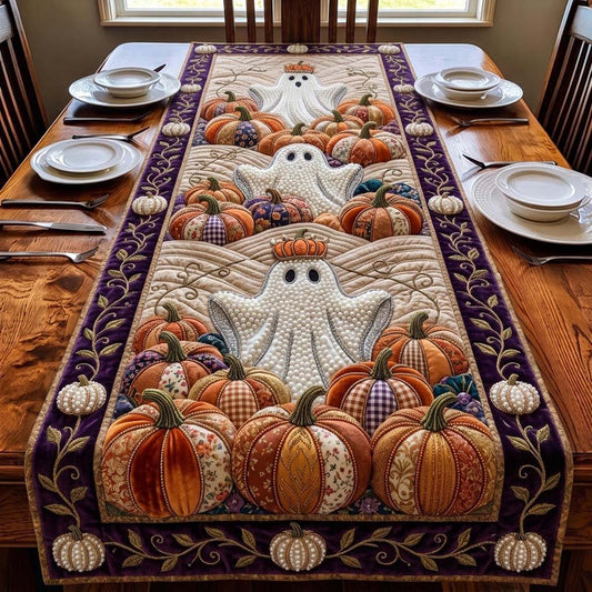 Pearl Ghost Pumpkin Hollow Quilted Table Runner GDTONTD1965