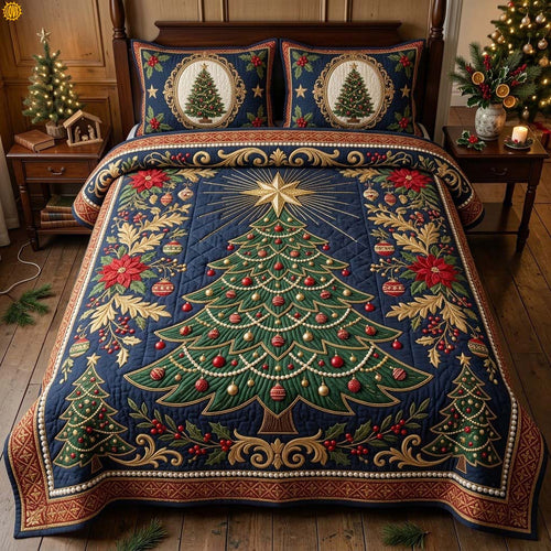 Royal Ruby Christmas Tree 3-Piece Quilted Bedding Set GDTONTD1975