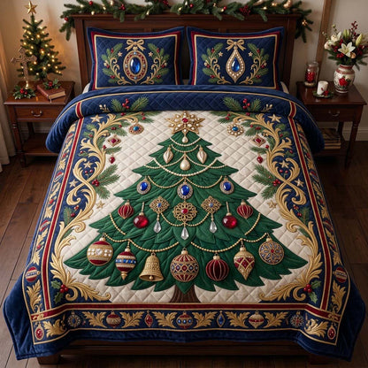 Grand Victorian Ornament Tree 3-Piece Quilted Bedding Set GDTONTD1981