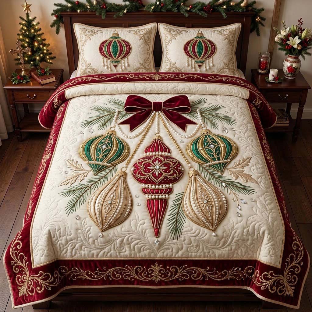 Grand Victorian Ornament Cascade 3-Piece Quilted Bedding Set GDTONTD1982