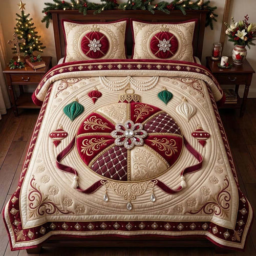 Royal Ruby Ornament Symphony 3-Piece Quilted Bedding Set GDTONTD1984