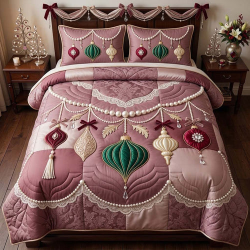 Pearl Lace Ornament Garland 3-Piece Quilted Bedding Set GDTONTD1986