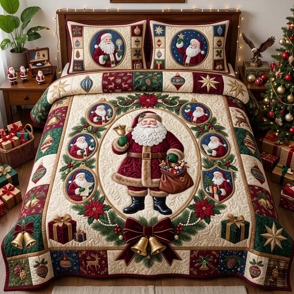 Santa Heirloom Medallion 3-Piece Quilted Bedding Set GDTONTD1989