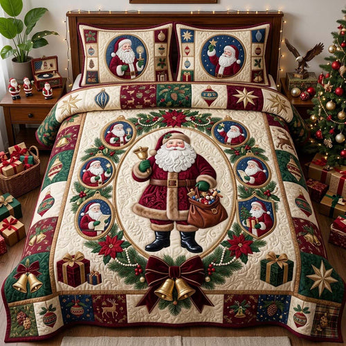 Santa Heirloom Medallion 3-Piece Quilted Bedding Set GDTONTD1989