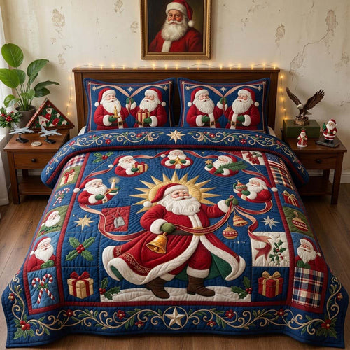 Dancing Santa Ornaments 3-Piece Quilted Bedding Set GDTONTD1994