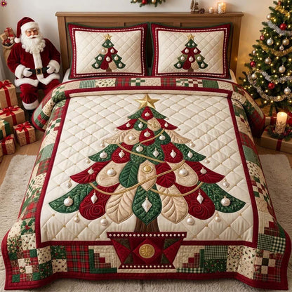 Grand Pearl Ornament Tree 3-Piece Quilted Bedding Set GDTONTD2010