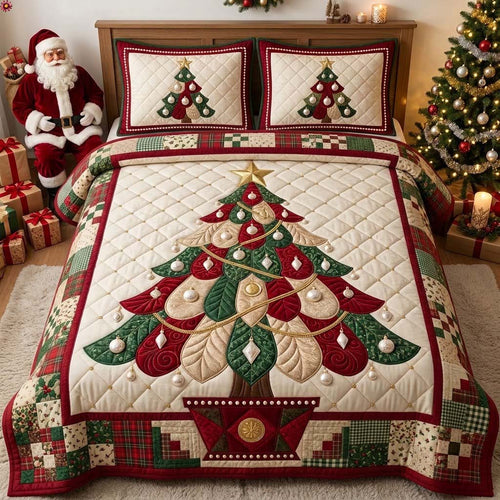 Grand Pearl Ornament Tree 3-Piece Quilted Bedding Set GDTONTD2010