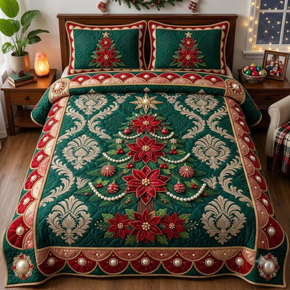 Emerald Poinsettia Jewel Tree 3-Piece Quilted Bedding Set GDTONTD2015