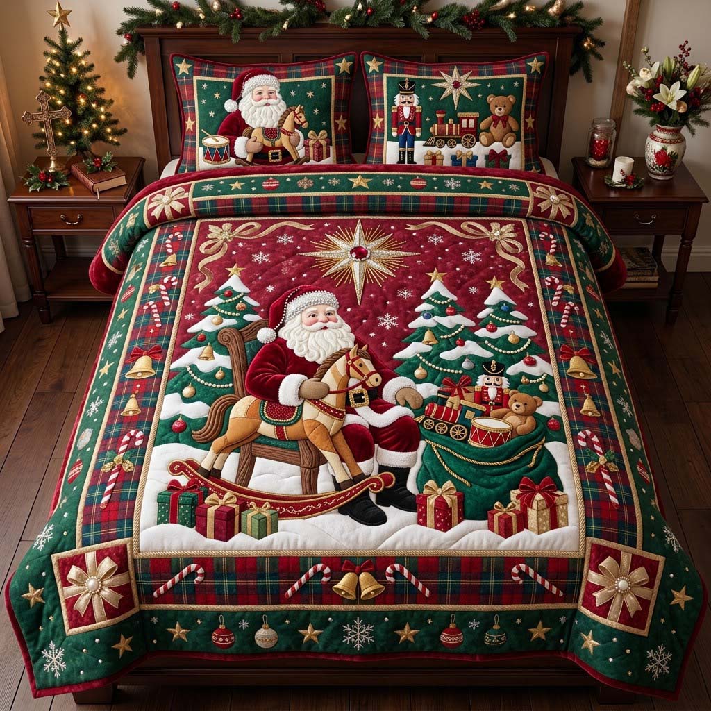 Toy Workshop Christmas 3-Piece Quilted Bedding Set GDTONTD2017