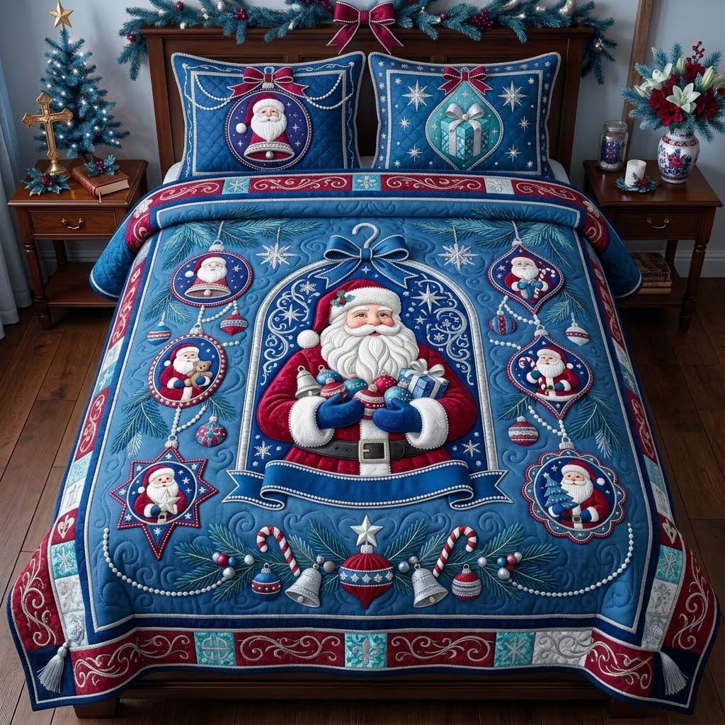 Sapphire Ruby Christmas 3-Piece Quilted Bedding Set GDTONTD2018